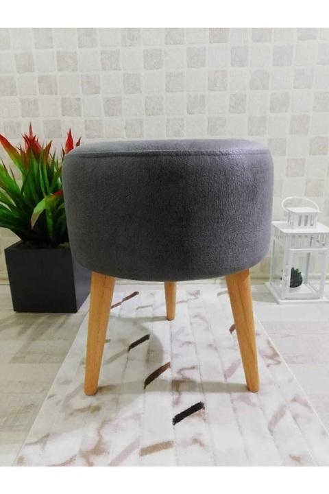 PufyHome Yüksek Ayaklı Gri Dekoratif Puf