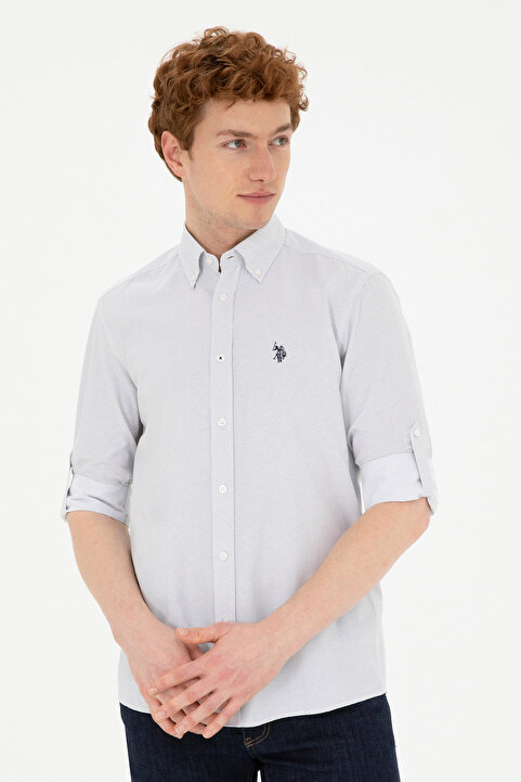 U.S. Polo Assn. Erkek Lacivert Desenli Beyaz Gömlek 50288674-VR033