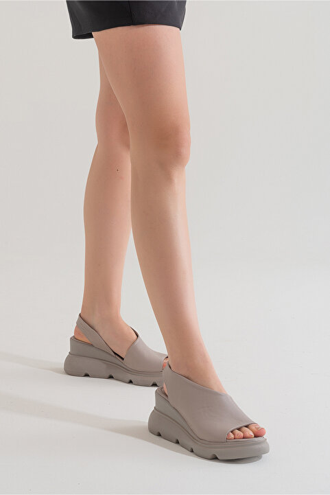 PASSAGE SHOES Kadın Cilt Hakiki Deri Dolgu Topuklu Sandalet 6211 BUZ GRİ