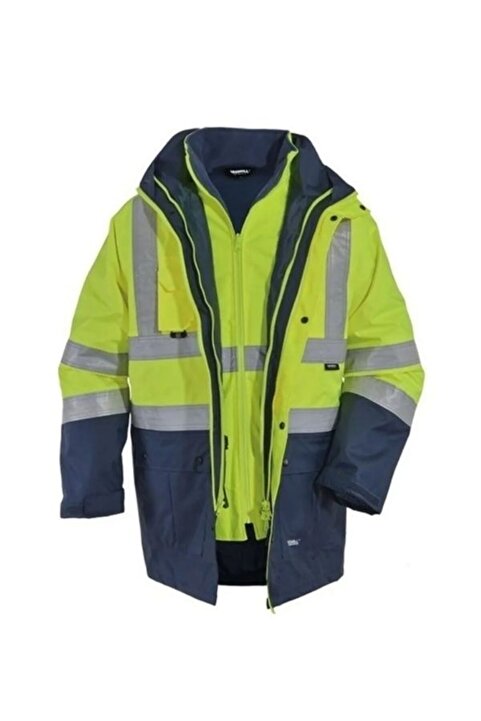 Yerli 5+1 Reflektörlü Kışlık Mont Parka İçi Çıkmalı Yerli Kaban İşçi Montu Mühendis Montu