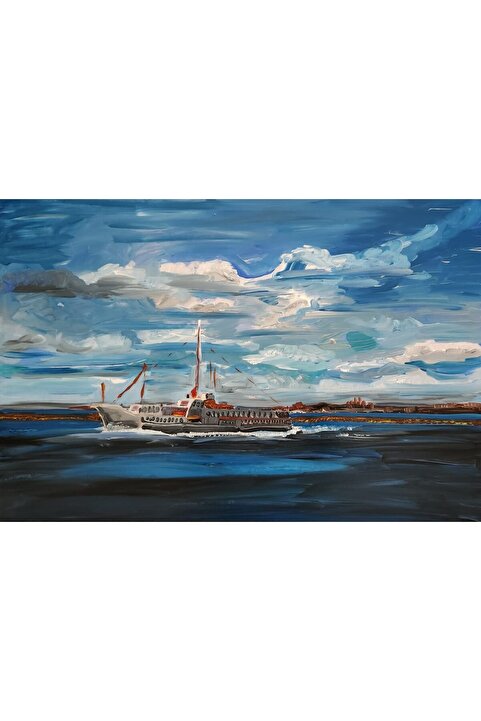 Winsor Newton Kadıköy Vapuru ve Deniz Manzarası - Kadıköy - Fotoblok Üzerine Akrilik Boya - 40x60cm