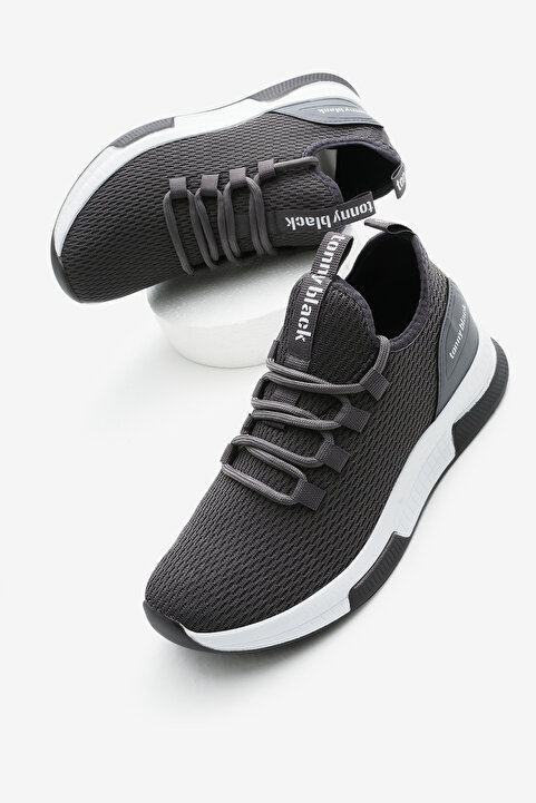 Tonny Black Unisex Koyu Gri Nefes Alabilen Kumaş Poli Taban Bağcıklı Spor Ayakkabı