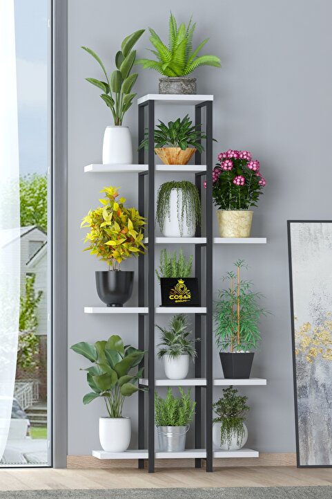 Cosargroup YÜKSEK AYAKLI Saksı Standı Saksılık Dekoratif Çiçeklik Rafı Metal İskeleti Dekoratif 6 Raflı 137cm