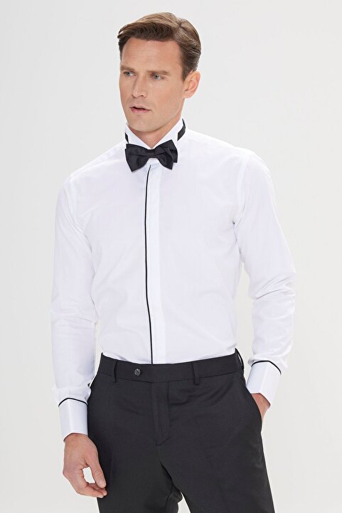 Altınyıldız Classics Erkek Beyaz Slim Fit Dar Kesim %100 Pamuk Ata Yaka Gömlek