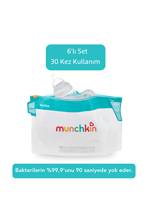 Munchkin Mikrodalga Sterilizatör Torbaları – 6’lı Set, 20×35,5 cm, Tekrar Kullanılabilir