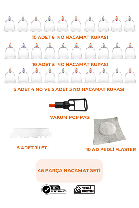 HVM 46 Parça Hacamat Kupası Seti, Hacamat Seti, Hacamat Malzemeleri