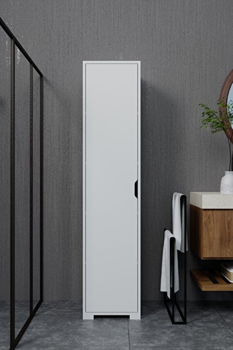 midoser Duru 40 Cm Mat Beyaz 5 Raflı Kiler Tek Kapılı Banyo Ve Elbise Dolabı - Gardırop