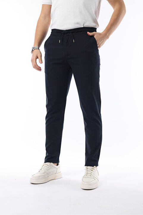İDS COLLECTİON Erkek Kumaş Pantolon Jogger Kesim Slim Fit Likralı Lacivert - Beli Lastikli & Rahat Kesim