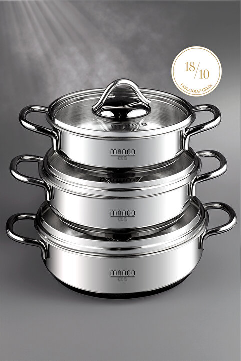 WEYNE Mango Kitchen Artemis - 6 Parça Paslanmaz Çelik Sahan Seti (16-18-20 CM) 18/10 Paslanmaz Çelik