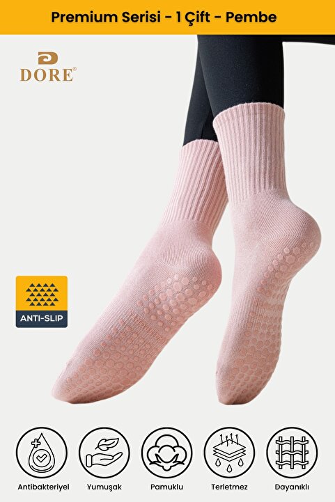 DORE Orijinal Premium Model Ter Emici Havlu Tabanlı Extra Güçlendirilmiş Kaymaz Pilates ve Yoga Çorabı