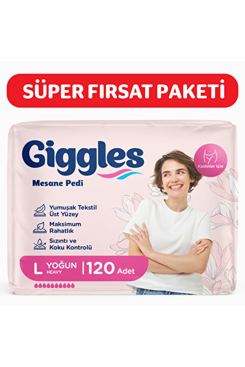 giggles Kadın Mesane Pedi Large Yoğun Emici İdrar Kaçırma Pedi 12 Paket x 10 Adet / Toplam 120 Adet