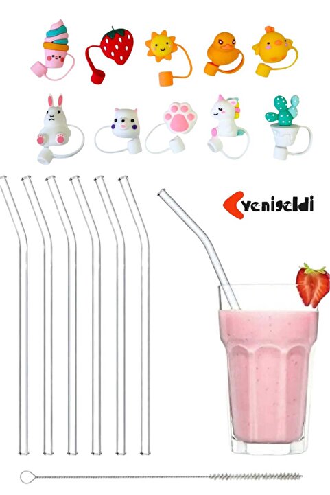Yenigeldi 6'lı 9mm. 20cm Boyunda Cam Pipet, 1 Adet Pipet Temizleme Fırçası Ve 1 Adet Pipet Kapağı Seti