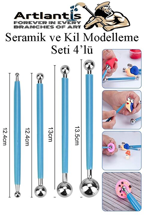Artlantis Top Uçlu Seramik ve Kil Modelleme Seti 4 lü 1 Paket Polimer Kil Şekillendirme Çömlek Oyma Çiçek Marz