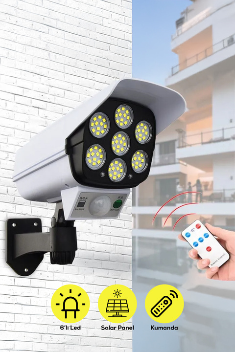 Arfseb Kamera Görünümlü Solar LED Lamba-Güneş Paneli Destekli Su Geçirmez Ve Uzaktan Kumandalı