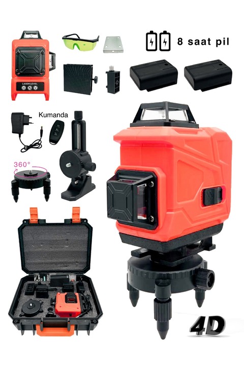 MOONSHOP Pro 360° 16 Köşe Otomatik Hizalamalı Lazer Metre Hizalama Yeşil Çizgili Lazer Hizalama Su Terazisi.