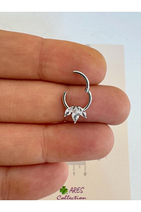 Arescollection g23 Titanium (titanyum) zirkon taşlı 1 adet daith septum uyumlu halka piercing