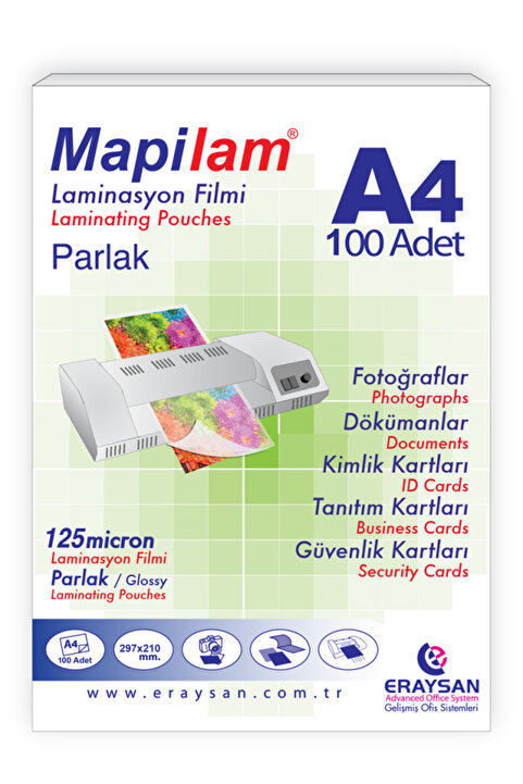 Genel Markalar Mapilam 125 Micron Parlak Laminasyon Filmi (A4) 100 Lü