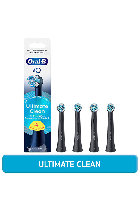 Oral-B iO Serisi Ultimate Clean Siyah Orijinal Yedek Başlıkları Derin Plak Giderme 4'lü