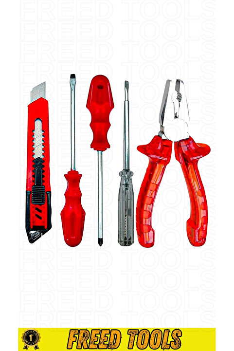FREED TOOLS Pense Kontrol Kalemi Düz Yıldız Tornavida Maket Bıcağı 5 li Set
