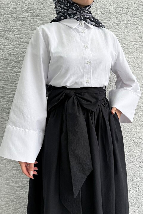 MELEK ARAZ Minimalist Oversize Yarasa Kol Poplin Kadın Gömlek - Beyaz