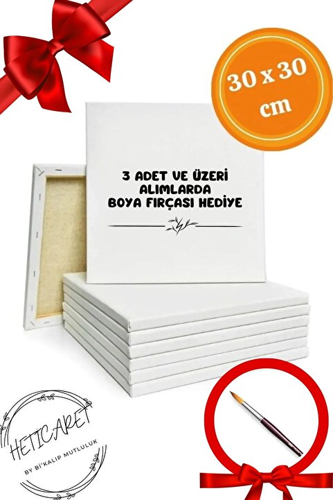 HETicaret Tuval 30x30 Cm Kare Resim Tuvali - Imalatçıdan - Fırça Hediyeli