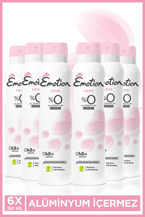 Emotion Love Kadın Alüminyumsuz Vegan Deodorant 6x150ml Hızlı Kurur, Leke Bırakmaz