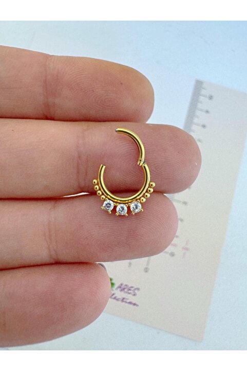 Arescollection g23 Titanium (titanyum) zirkon taşlı 1 adet daith septum uyumlu halka piercing