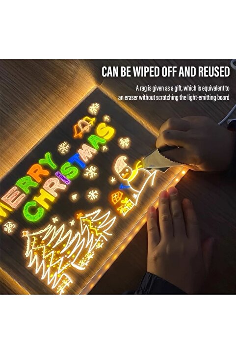 Genel Markalar 30x20 Led Işıklı Yazı Çizim Tahtası Silinebilir Usb Led Eğitici Çizim Tahtası Stant  Hediye 7 Kalem