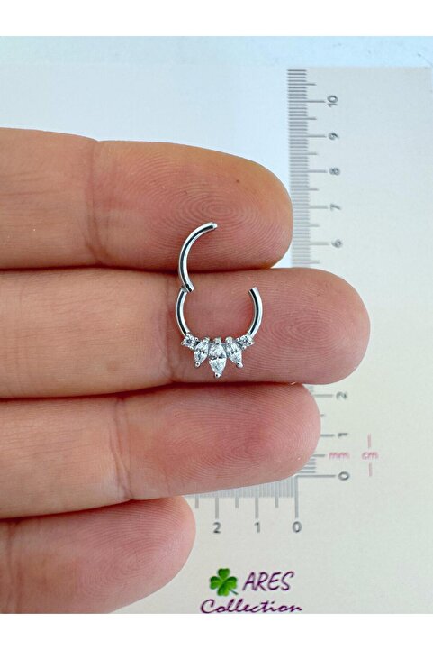 Arescollection g23 Titanium (titanyum) zirkon taşlı 1 adet daith septum uyumlu halka piercing