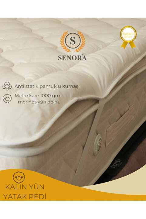 SENORA 4Mevsim %100 Merinos Doğal Kuzu Yünü Kalın Yatak Pedi & Şiltesi M2 1000grm