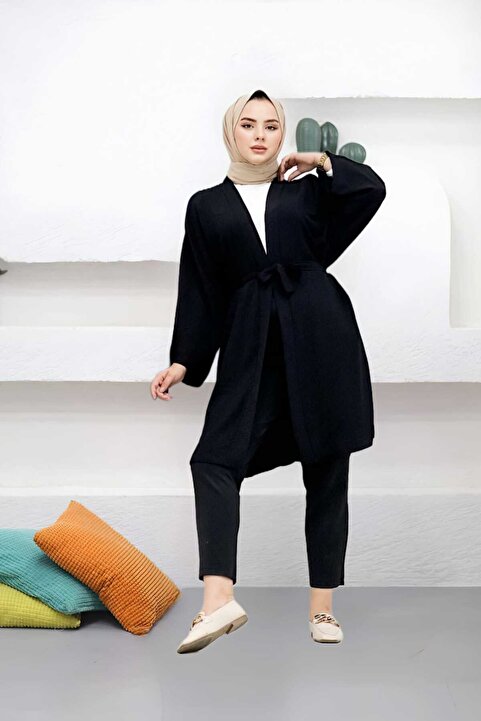 CNG MODA Kuşaklı Aerobin Geniş Kollu Oversize Kimono
