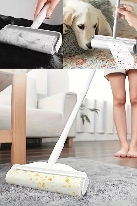 BYENS Tüy Toplayıcı Rulo ve Kedi Köpek Tüyü Tiftik Kıyafet Toz Toplama Rulosu Yapışkanlı ve Saplı XL