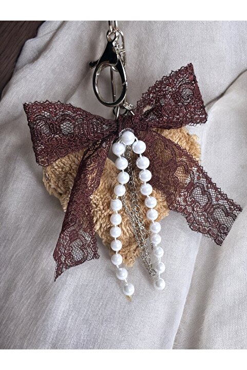 Bukiro Çanta aksesuarı Çanta Charm Dantel Fiyonklu charm Peluş Kalp inci çanta charm