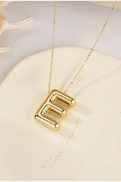 Aslı Jewelry Paslanmaz Çelik Zincirli Bombeli E Harfli Kolye KOL001