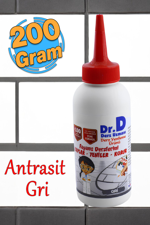 Badem10 Antrasit Gri Renk Derz Dolgu Fayans Seramik Mermer Yer Duvar için Tamir Derz Yenileme Dolgusu 200 Gr