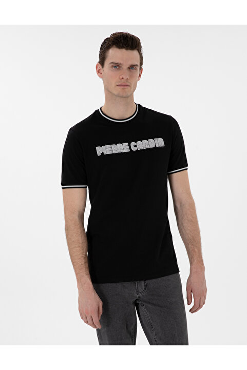Pierre Cardin Siyah Regular Fit %100 Pamuk Bisiklet Yaka Tişört 50302582-VR046