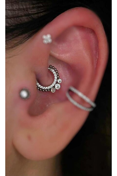 Arescollection g23 Titanium (titanyum) zirkon taşlı 1 adet daith septum uyumlu halka piercing