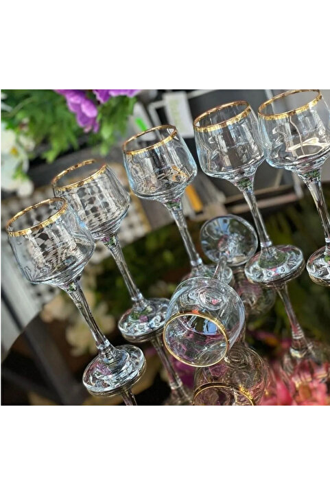 Paşabahçe Lal-506 6'lı Kahve Yanı Su Bardağı - 506 Ağız Yaldız/80 ml