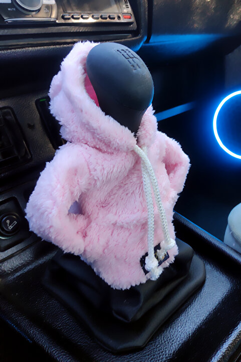 Bundeba Vites Süsü Pembe Balaklava Peluş Hoodie Kapüşonlu Araba Vites Topuz Süsü Oto Aksesuarı Vites Topuzu