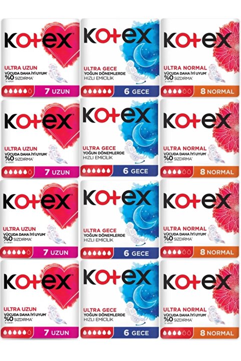 Kotex Ultra Hijyenik Ped Gece Normal Uzun X 12 Paket