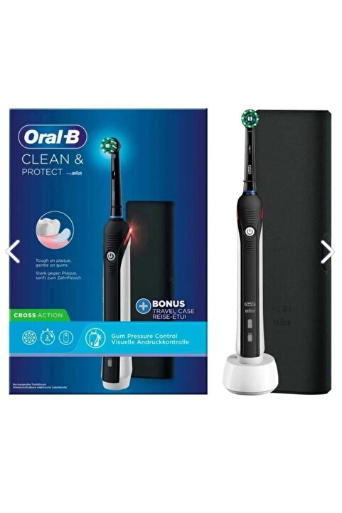 Oral-B Clean Protect Şarj Edilebilir Diş Fırçası Cross Action Siyah Bonus Travel Case