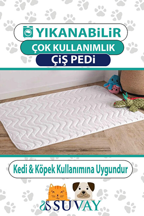 SUVAY Kedi Köpek Tavşan Çiş Pedi | Sıvı Geçirmez Yıkanabilir Emici | Hasta Bebek Alezi | 4 Ebat