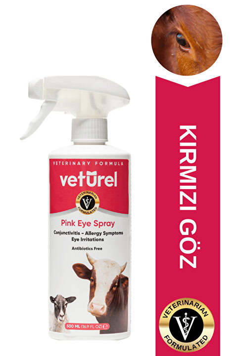 Veturel Göz Bakım Inek Koyun Çiftlik Hayvanı Göz Kızarıklığı Konjonktivit Bakımı Mukus Yıkama Spreyi 500ml