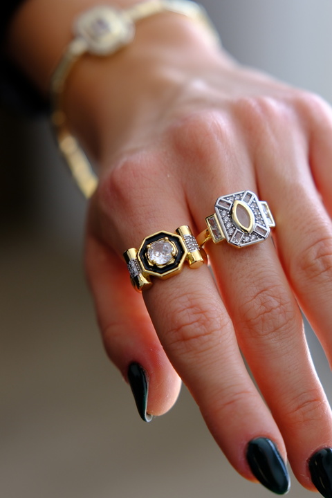 mysteriajewelry Taş Detaylı Etnik Desenli Ayarlanabilir Çelik Yüzük
