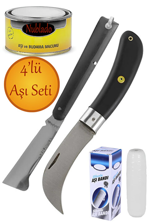 NUBLADO (4'LÜ SET) Eğri Uçlu Ve Düz Uçlu Bağ Aşı Bıçağı Çakısı Aşı Macunu Aşı Bandı Ağaç Stil Aşılama.