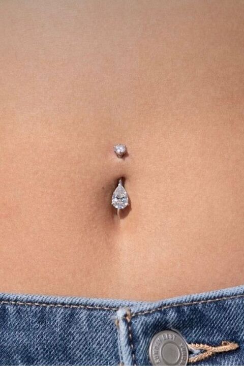 Doa Damla Taşlı Zirkon Göbek Piercing 316l Cerrahi Çelik
