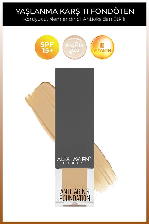 Alix Avien Yaşlanma Karşıtı Vitamin İçeren Nemlendirici SPF15+ Fondöten - Anti Aging Foundation 506 Light Honey