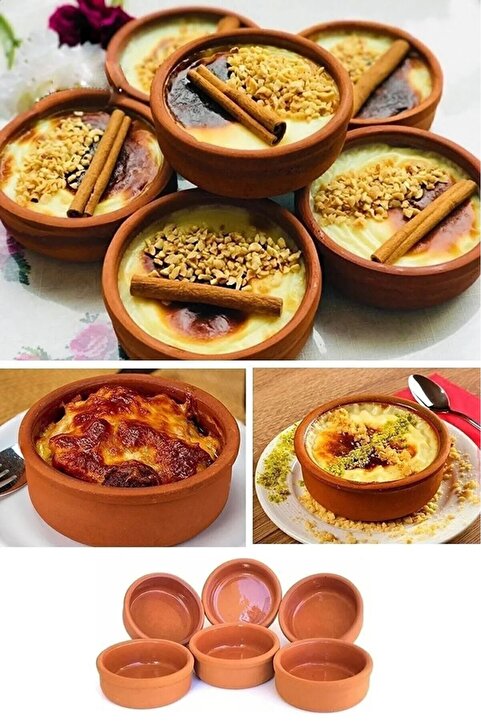 UCR HOME 6'lı Sütlaç Çömlek Kase Güveç Seti Fırın Kase Güveç Kabı Sufle Kabı Sütlaçlık Güveç