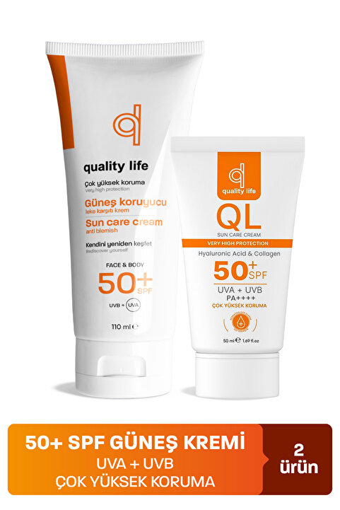 Quality Life Ql 110 ml Ve 50 ml Yüz Ve Vücut Güneş Kremi Seti - Leke Karşıtı Hyaluronik Asit Ve Collagen