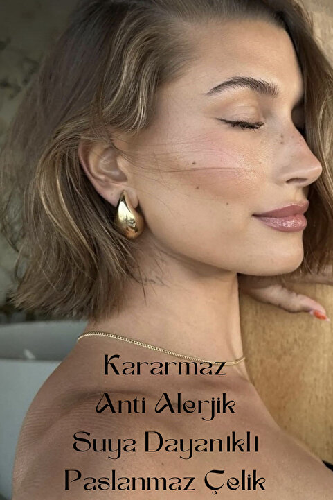 Aslı Jewelry Göz Yaşı Gold Damla Çelik Küpe KUP001